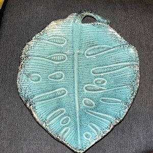 California Pottery Dip Bowl Mid-Century Aqua w/ Gold 7x7" Vtg Rare